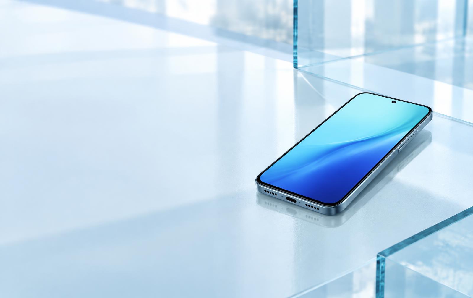 Modern smartphone on a clear glass surface